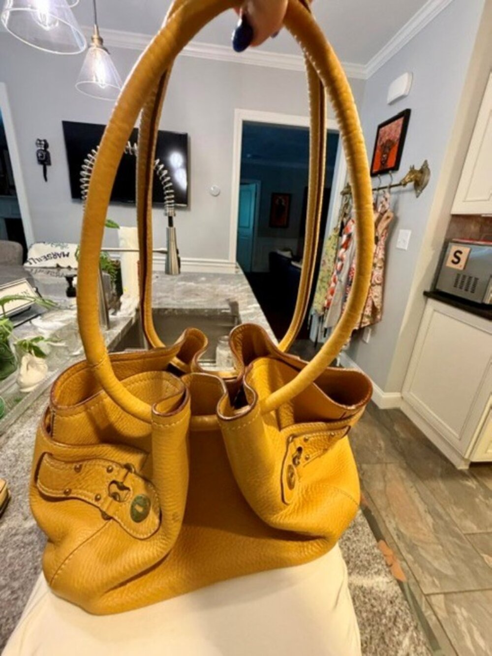 Cole Haan Village Classics pebbled leather tote satchel handbag in a mustard ye - Picture 3 of 9